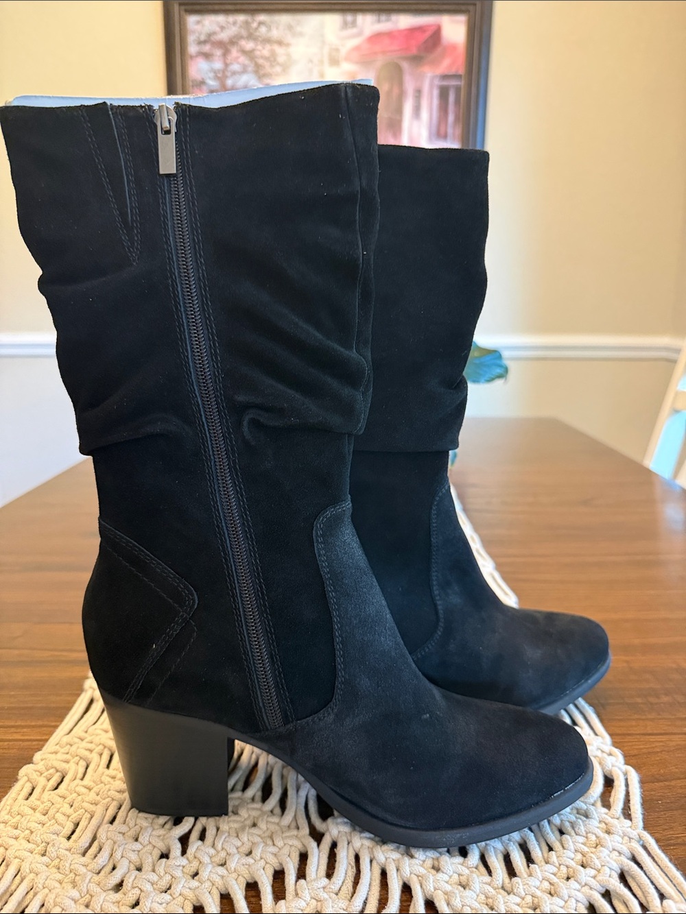 Earth Black Suede Mid-Calf Heeled Boots - Picture 3 of 12